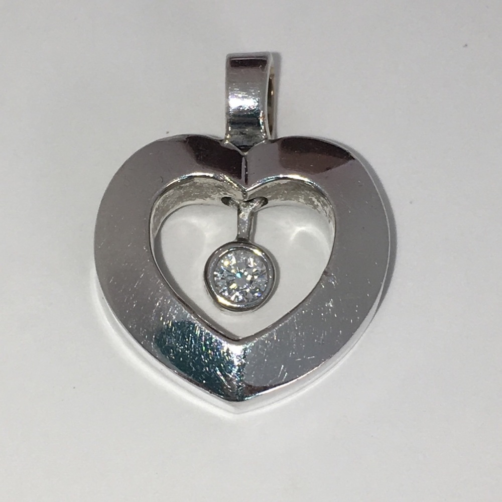 Solid 14K White Gold Natural Round Diamond Bezel It Moves! Pendulum Pendant
